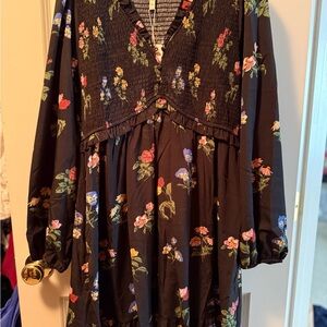 Simplee Apparel Black Floral Long Sleeve Tiered Dress